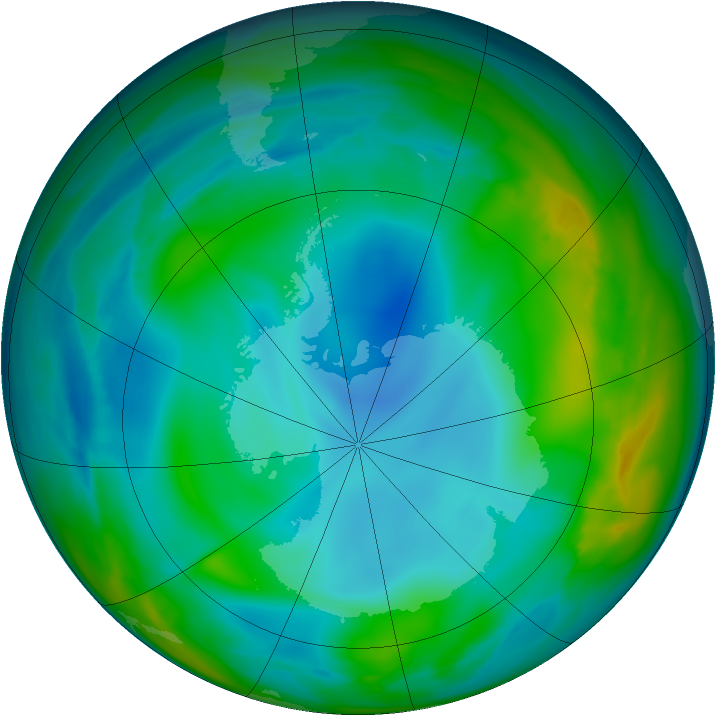 Antarctic ozone map for 14 June 2007